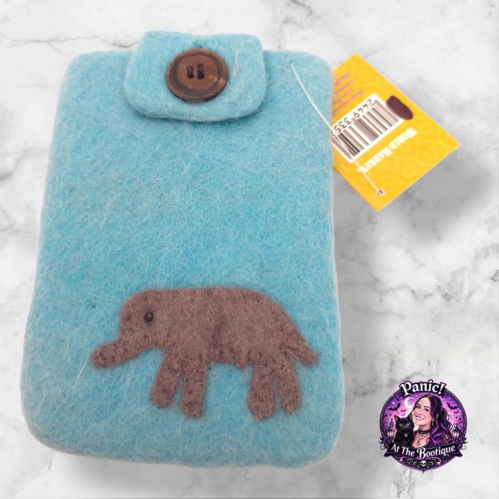 Smartphone‎ Sleeve Wool Blue Elephant Handmade Nepal NWT Boho Artisan Fair Trade
